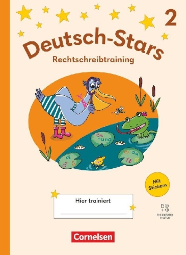 Buchcover und Innenansicht für das Buch: Deutsch-Stars 2. Schuljahr - Rechtschreibtraining Ausgabe ab 2025 - Übungsheft mit Lösungen und digitalen Medien