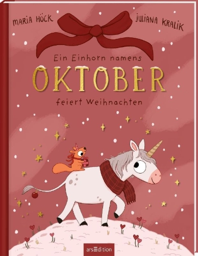 Buchcover und Innenansicht für das Buch: Ein Einhorn namens Oktober feiert Weihnachten
