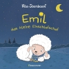 Buchcover und Innenansicht für das Buch: Emil das kleine Einschlafschaf. Eine Gutenachtgeschichte zum Vorlesen und Betrachten. Pappbilderbuch ab 18 Monaten. Vom Autor von "Schüttel den Apfelbaum"