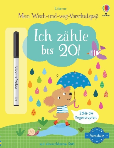 Buchcover und Innenansicht für das Buch: Mein Wisch-und-weg-Vorschulspaß: Ich zähle bis 20!