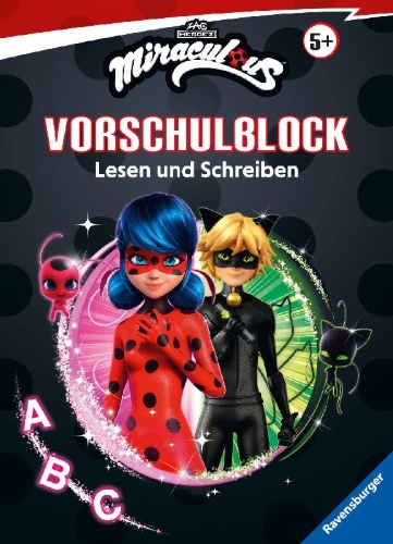 Buchcover und Innenansicht für das Buch: Miraculous - Mein Vorschulblock Lesen und Schreiben